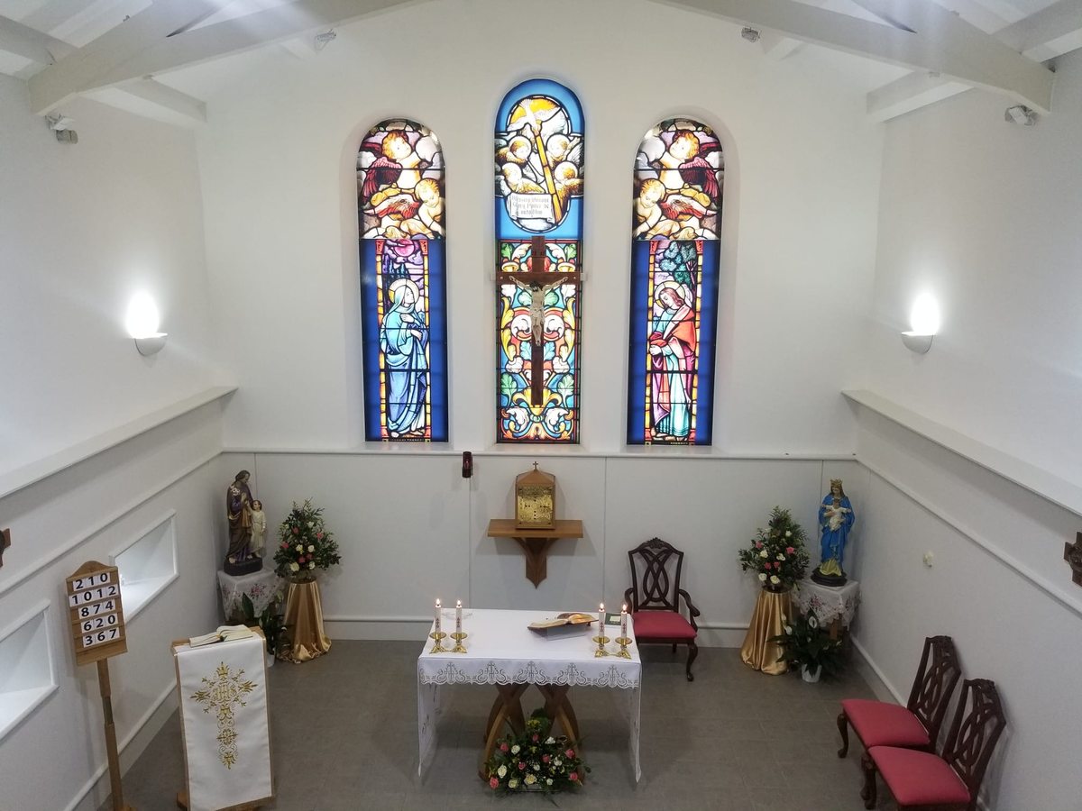 Chapel altar with stained glass windows