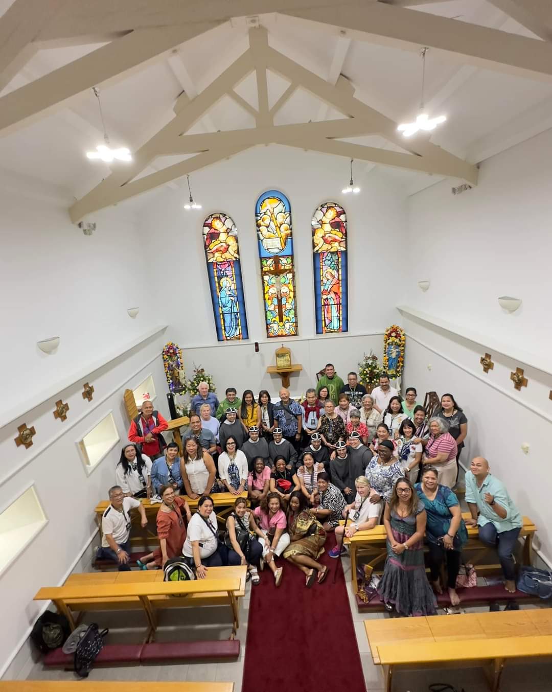 Pilgrims gathered in the chapel