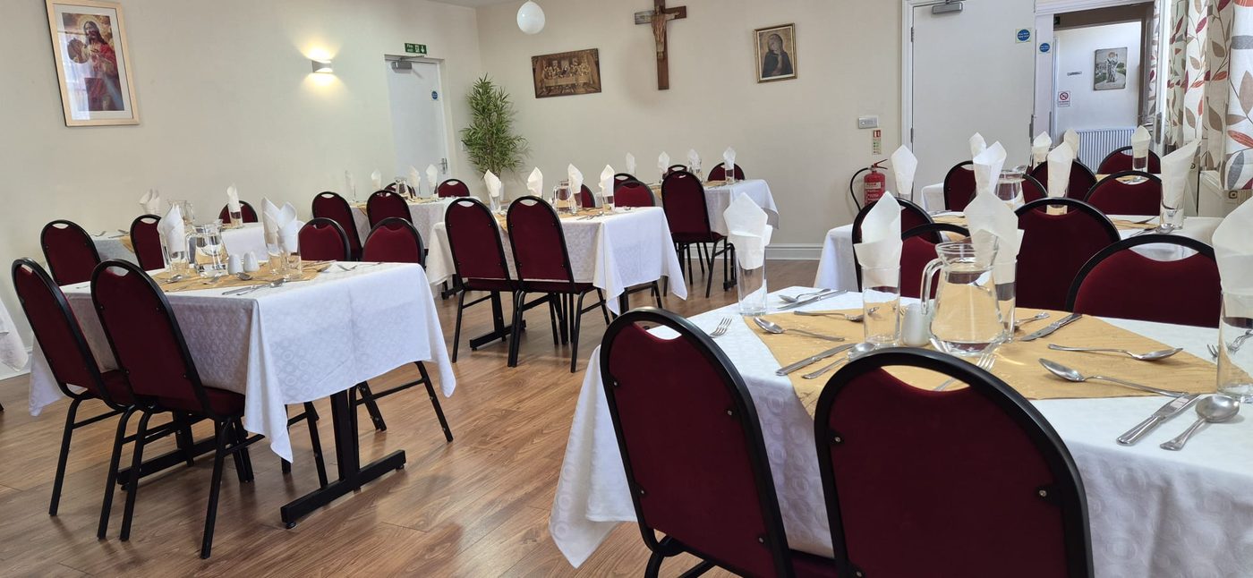 Dining room set for Holy Communion celebration