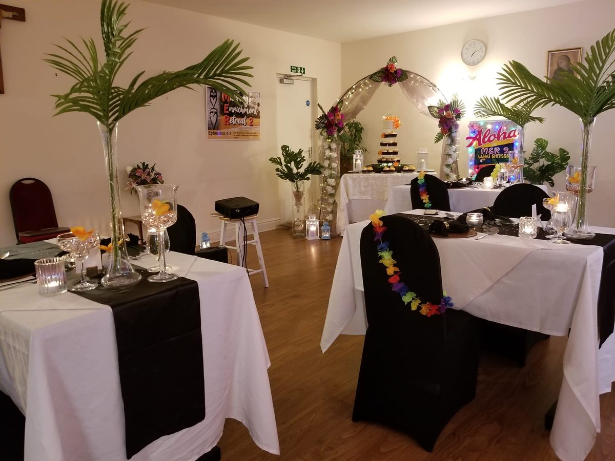 Hall set for a dinner