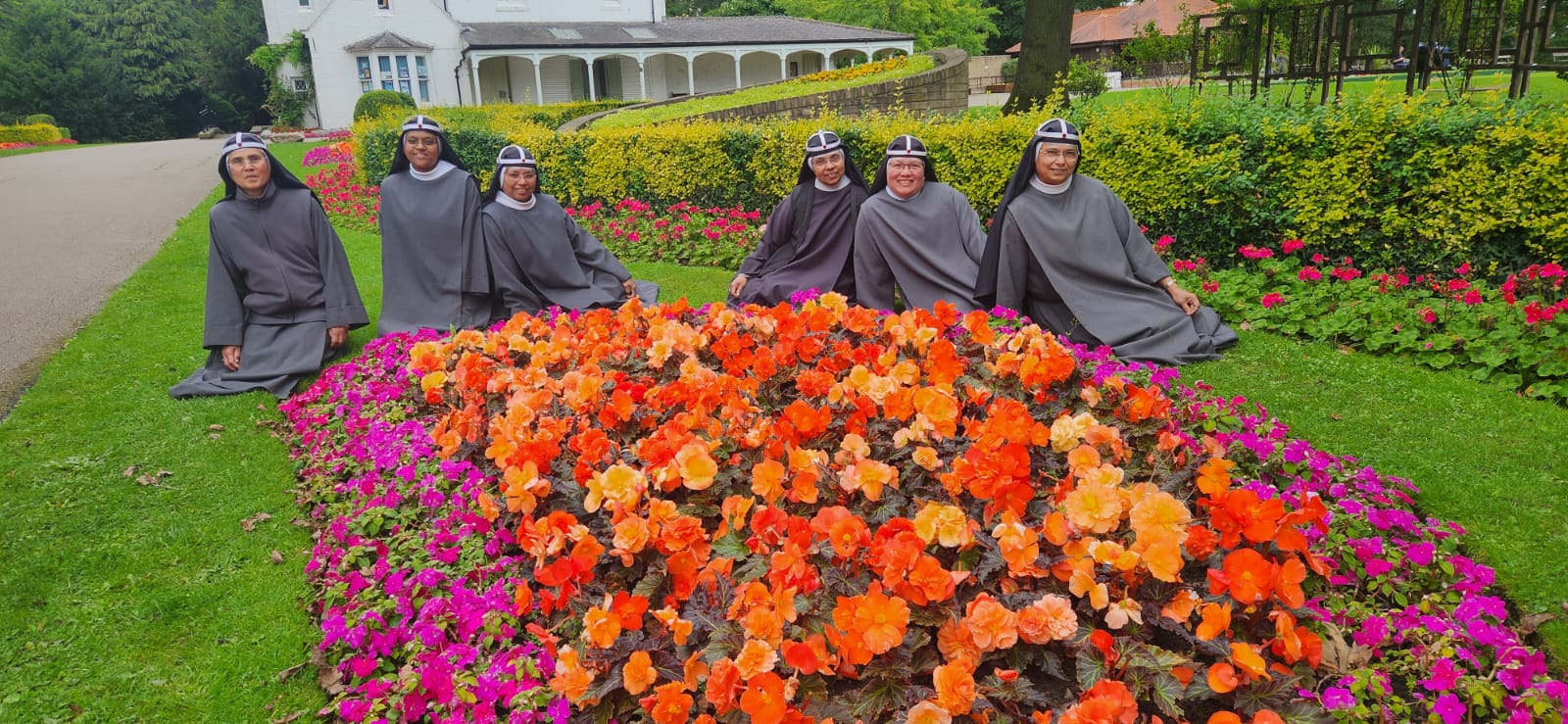 Sisters among flowers